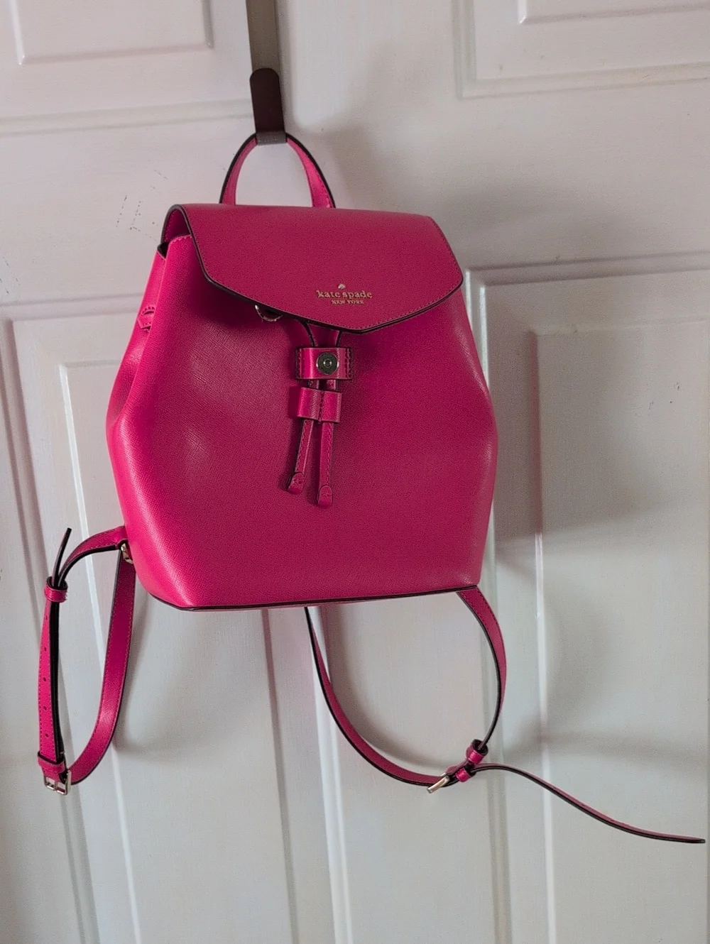 kate spade Vibrant Pink Leather Drawstring Backpack